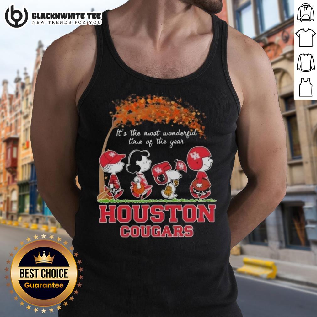 Awesome Houston Cougars X Peanuts Snoopy And Friends Autumn It's The Most Wonderful Time Of The Year T-Shirt - Image 4