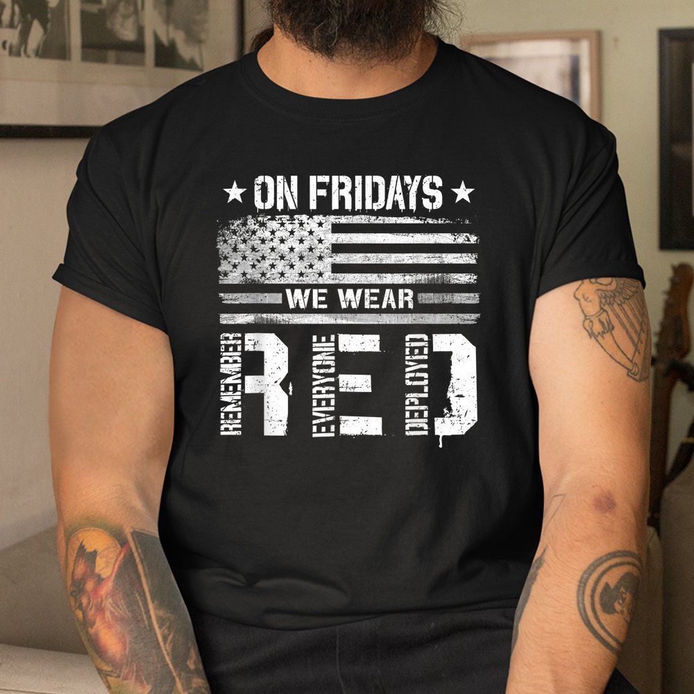 On Friday We Wear Red American Flag Military Supportive Shirt - Image 3