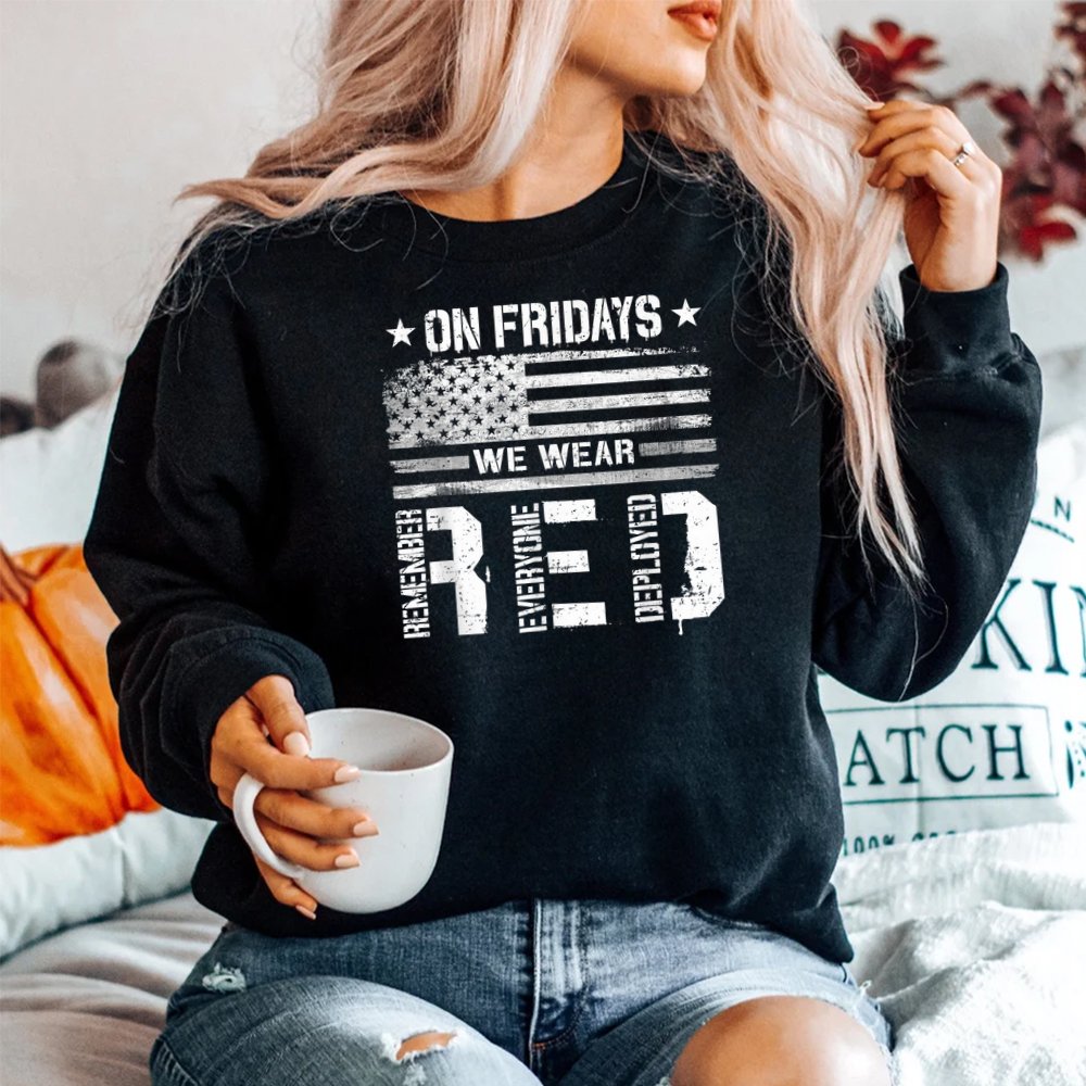 On Friday We Wear Red American Flag Military Supportive Shirt - Image 2