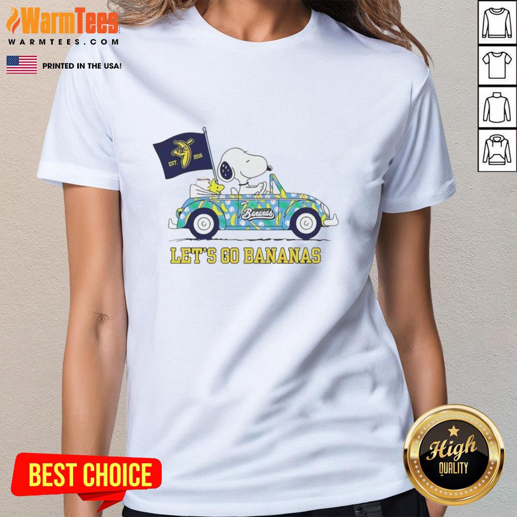 Premium Snoopy And Woodstock Driving Car Let's Go Savannah Bananas T-Shirt - Image 3