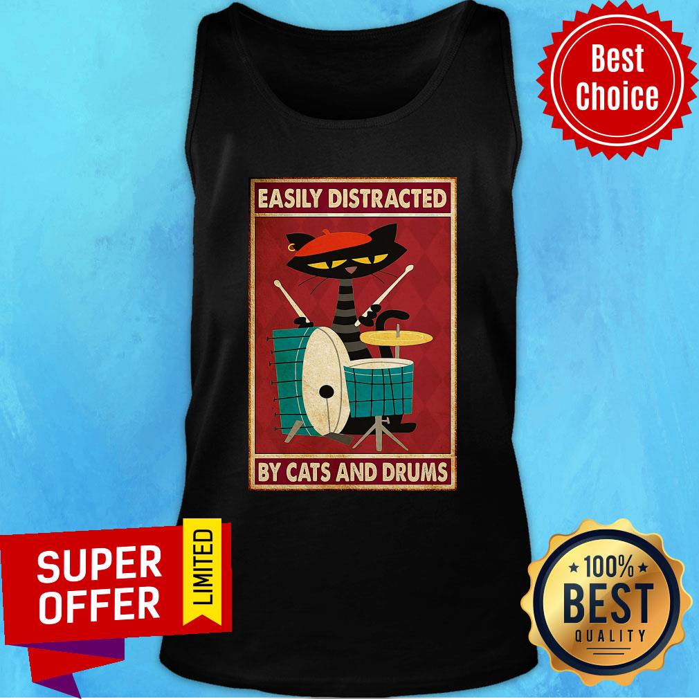 Funny Drummer Easily Distracted By Cats And Drums Shirt - Image 4
