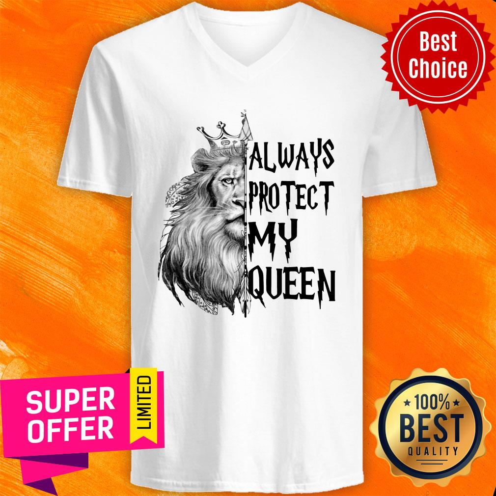 Nice Lion King Always Protect My Queen Valentine Couple Shirt - Image 3