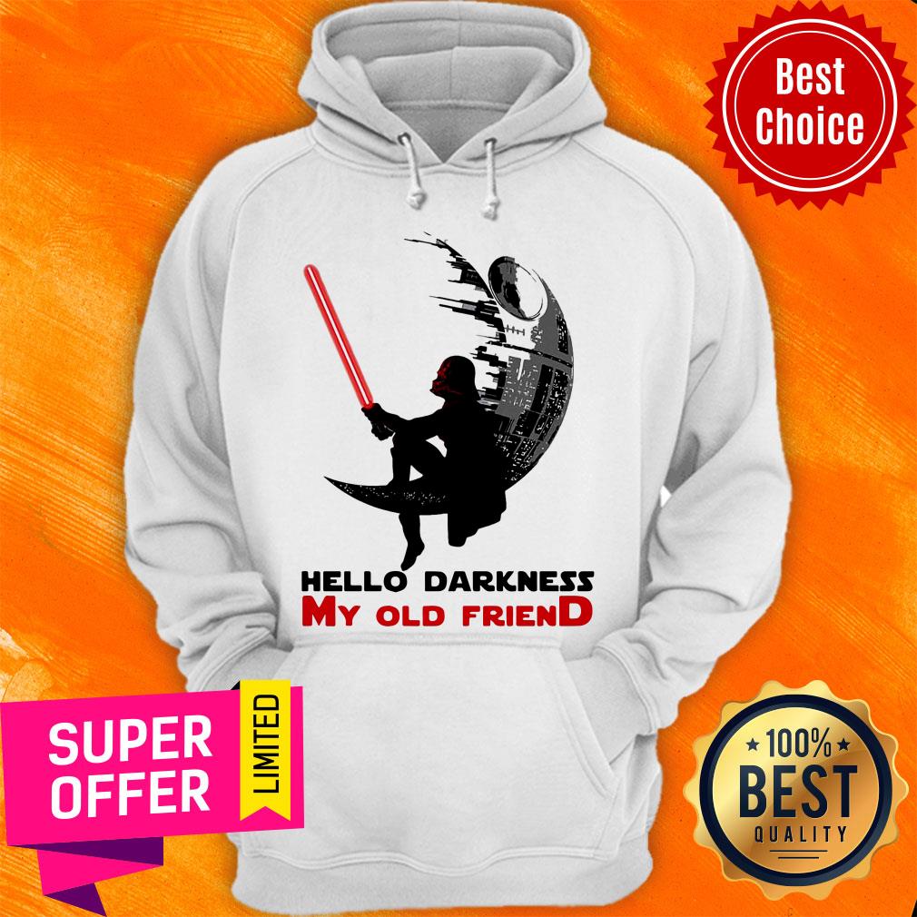 Top Darth Vader Sitting Death Star Hello Darkness My Old Friend Shirt - Image 3