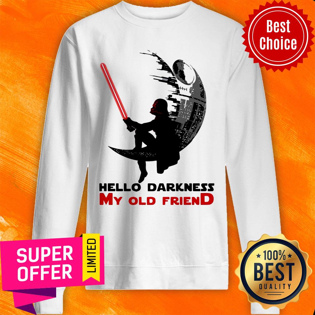 Top Darth Vader Sitting Death Star Hello Darkness My Old Friend Shirt - Image 2