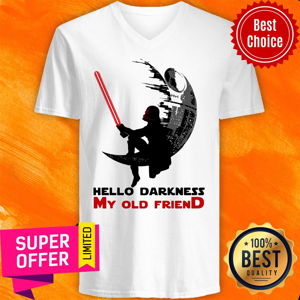Top Darth Vader Sitting Death Star Hello Darkness My Old Friend Shirt - Image 4