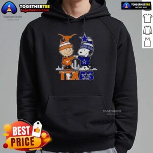 Alternative view of Pretty Texas City Skyline Charlie Brown Texas Longhorns And Snoopy Dallas Cowboys T-Shirt