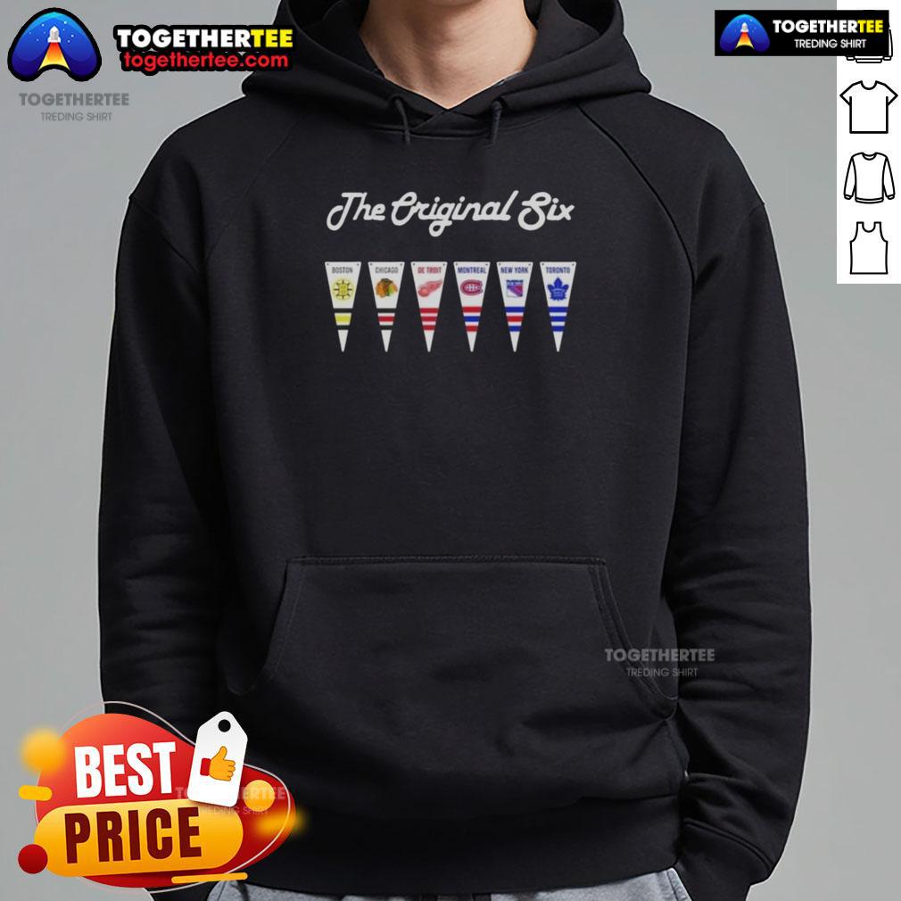 Happy NHL Original Six National Hockey League Pennant Flag T-Shirt - Image 2