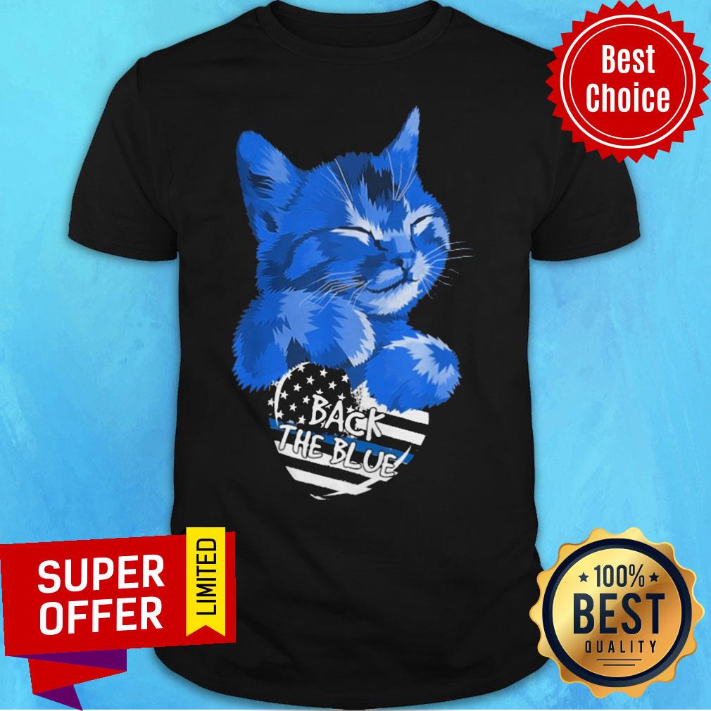 Funny Cat Hug Heart Back The Blue Shirt