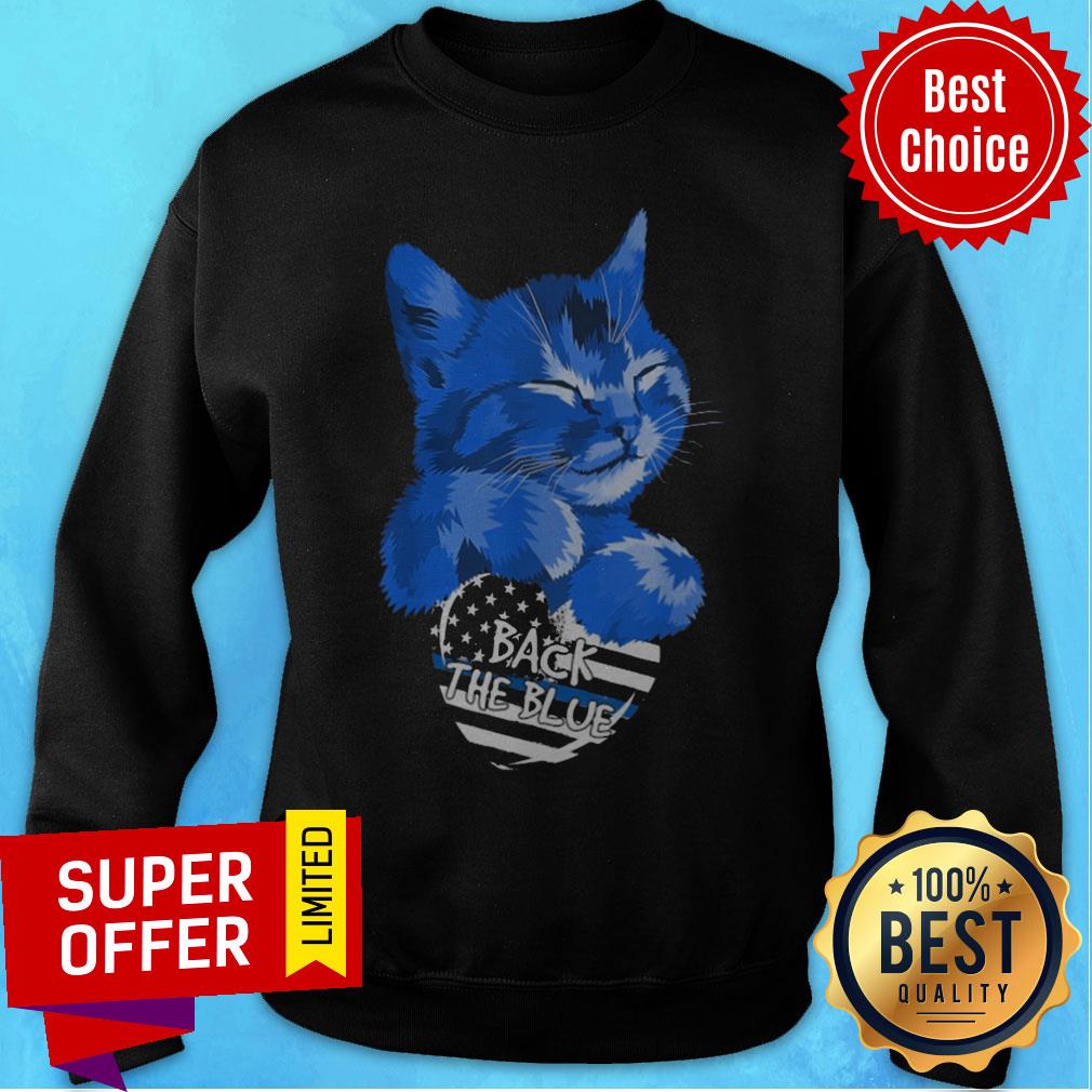 Funny Cat Hug Heart Back The Blue Shirt - Image 5