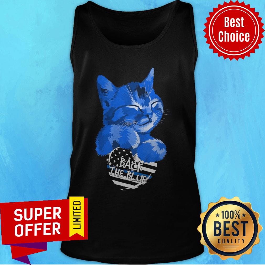 Funny Cat Hug Heart Back The Blue Shirt - Image 4