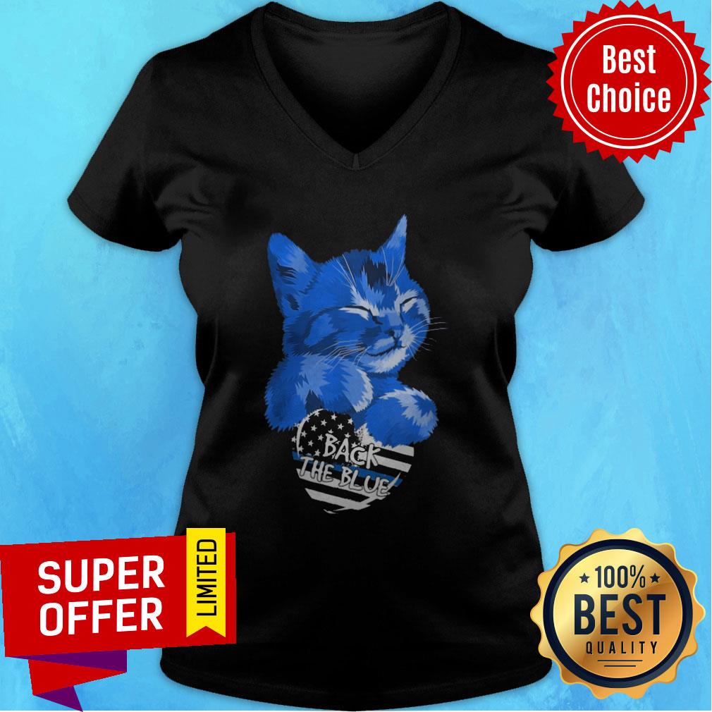 Funny Cat Hug Heart Back The Blue Shirt - Image 3