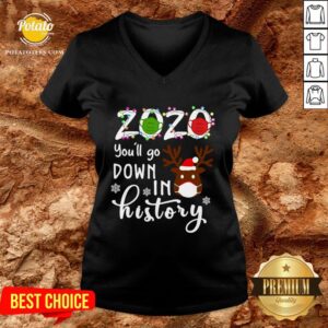 Alternative view of Nice Reindeer 2020 Face Mask You’ll Go Down In History Christmas Shirt