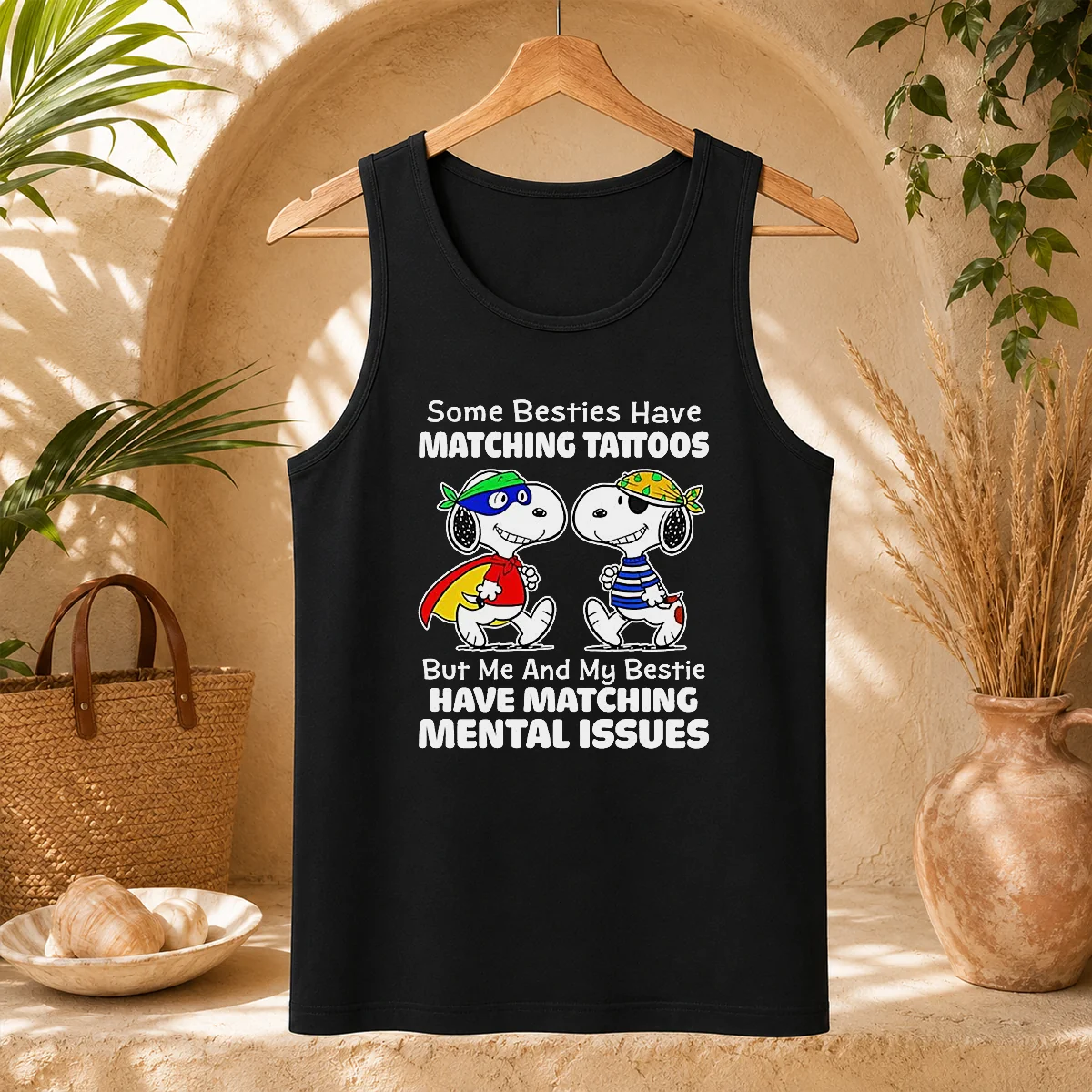 Hot Pretty Snoopy Some Besties Have Matching Tattoos But Me And My Bestie Have Matching Mental Issues Shirt - Image 3