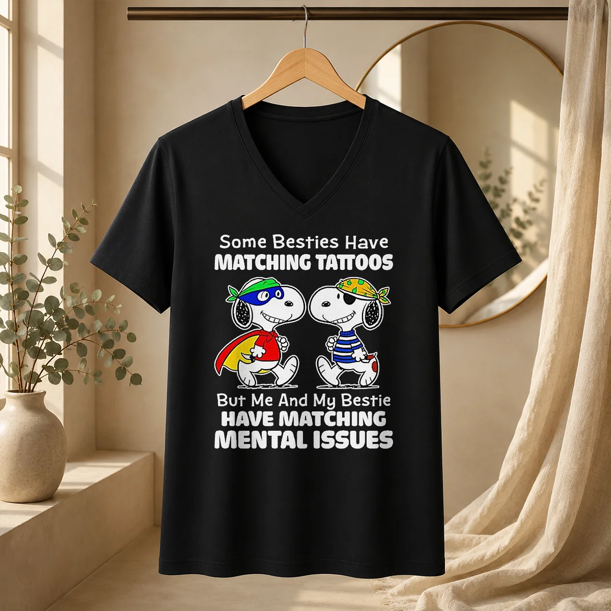 Hot Pretty Snoopy Some Besties Have Matching Tattoos But Me And My Bestie Have Matching Mental Issues Shirt - Image 2