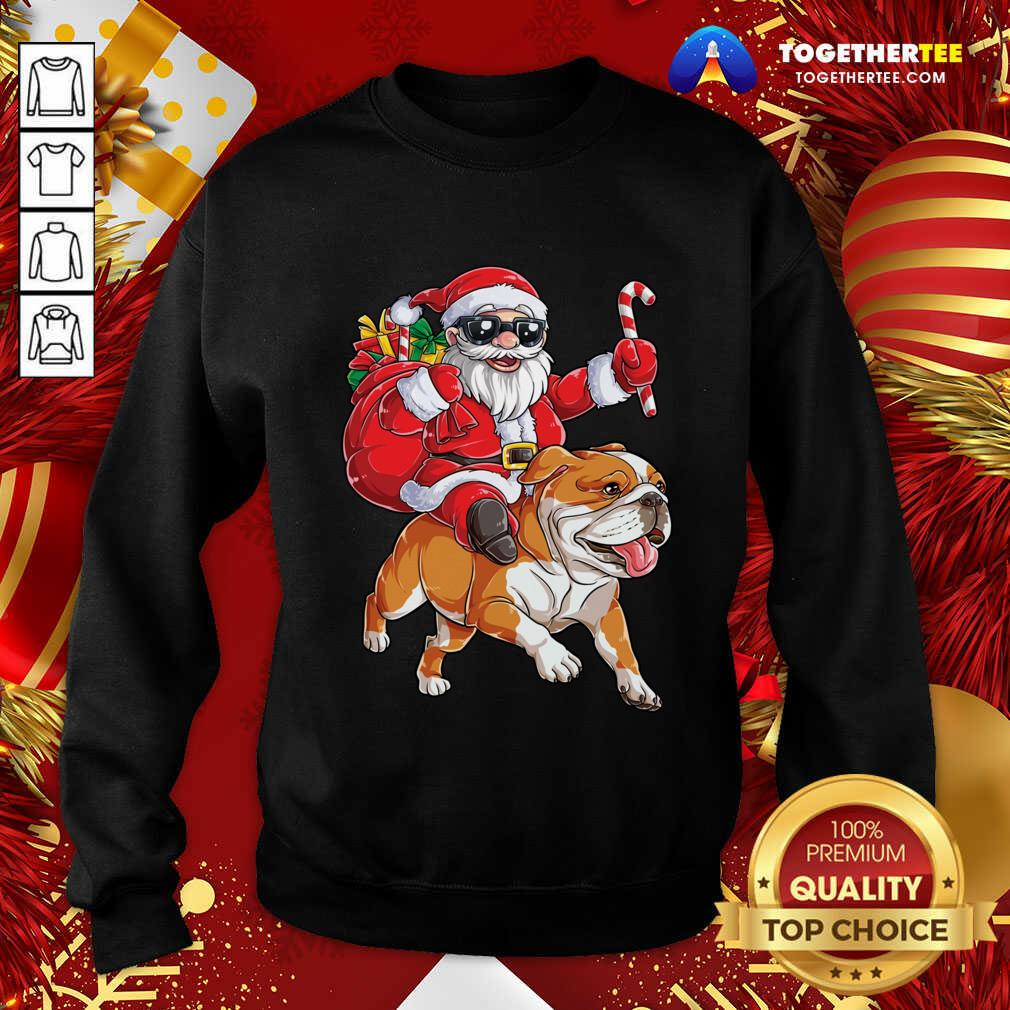 Cute Santa Claus Riding Bulldog Merry Christmas Shirt - Image 4