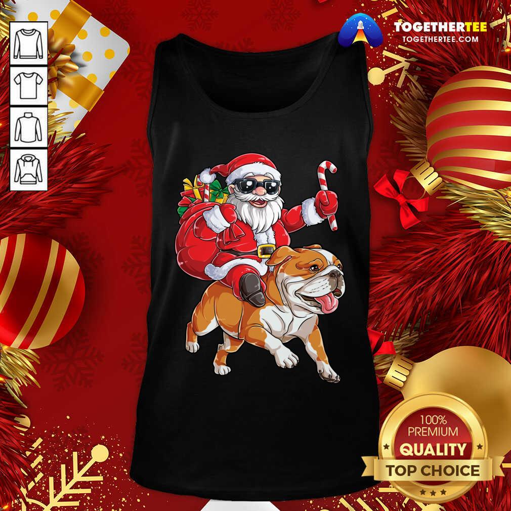 Cute Santa Claus Riding Bulldog Merry Christmas Shirt - Image 3