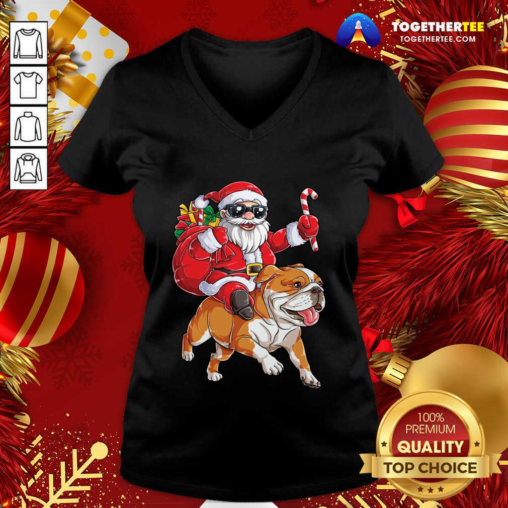 Cute Santa Claus Riding Bulldog Merry Christmas Shirt - Image 2