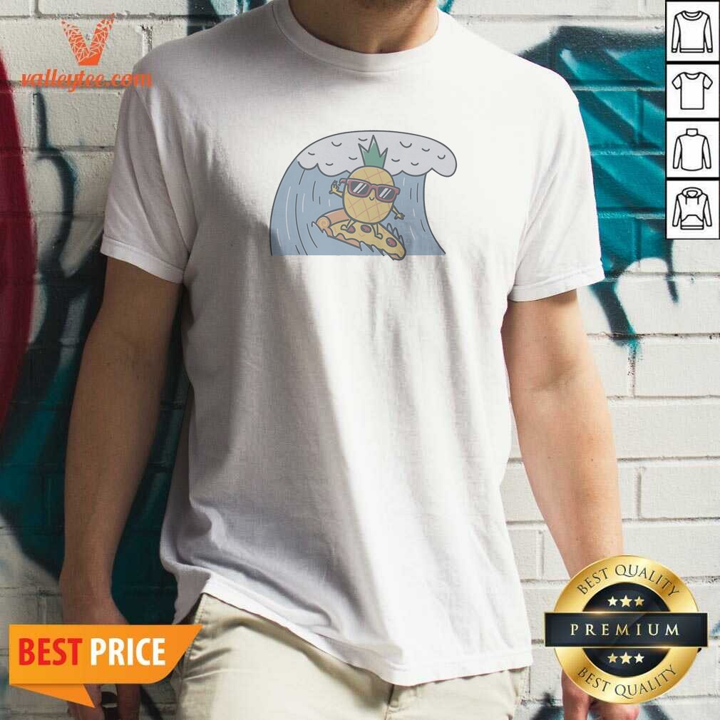 Official Top Cool Pineapple Wearing Sunglasses Surfing On Pizza Slice Ocean Wave Cartoon Shirt
