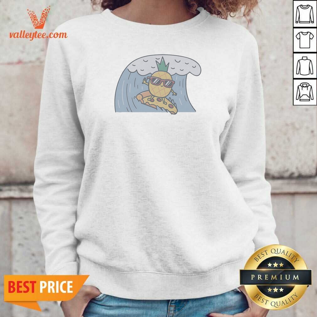 Official Top Cool Pineapple Wearing Sunglasses Surfing On Pizza Slice Ocean Wave Cartoon Shirt - Image 3