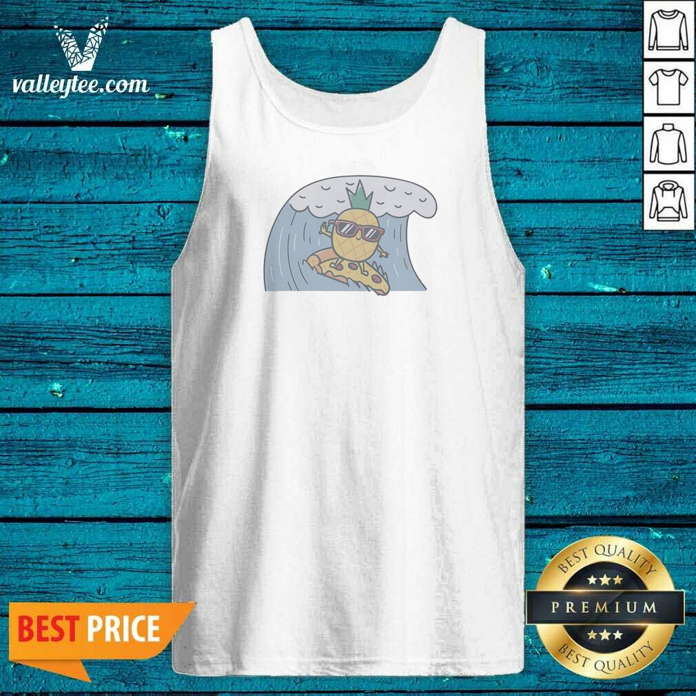 Official Top Cool Pineapple Wearing Sunglasses Surfing On Pizza Slice Ocean Wave Cartoon Shirt - Image 4
