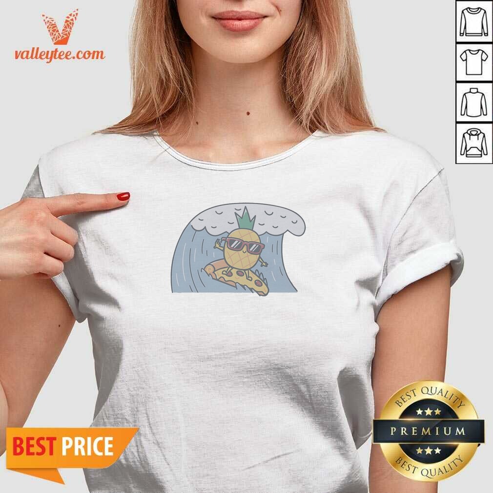 Official Top Cool Pineapple Wearing Sunglasses Surfing On Pizza Slice Ocean Wave Cartoon Shirt - Image 5