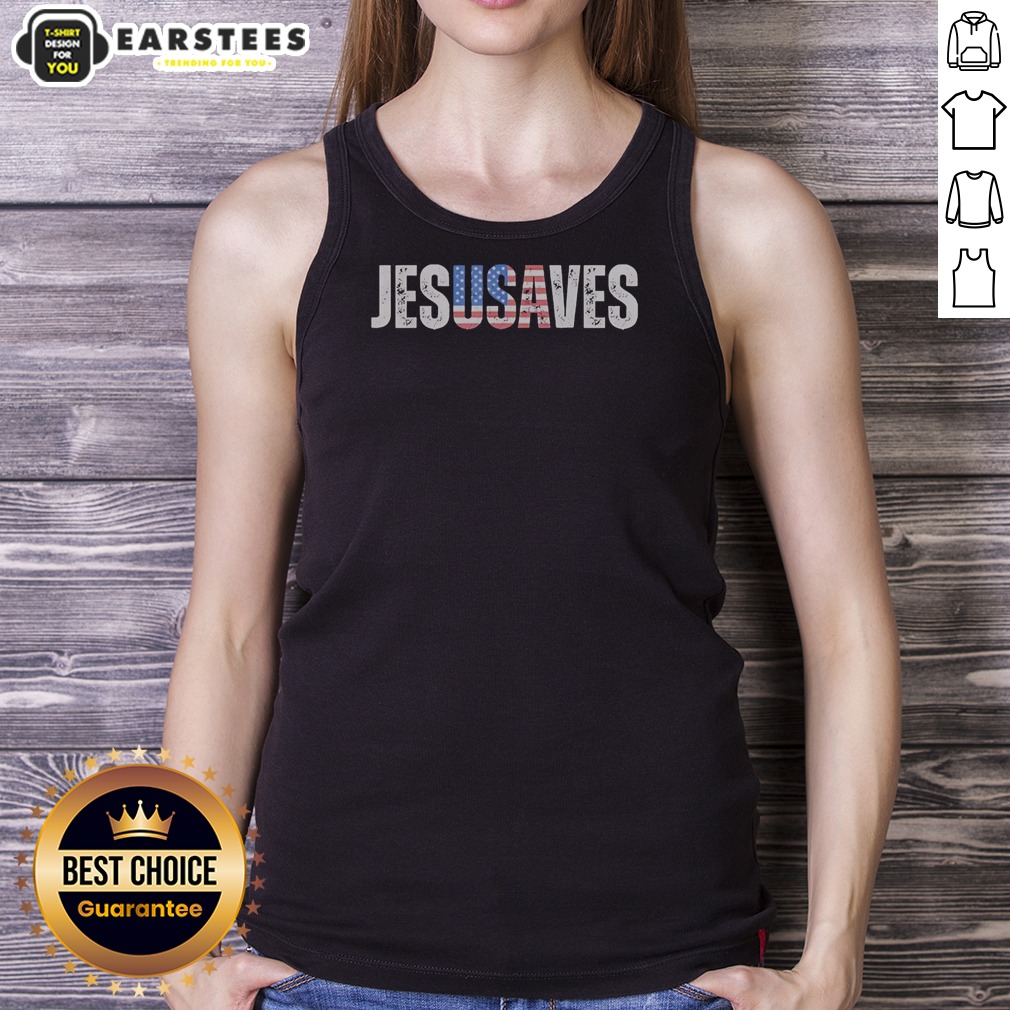 Top Jesusaves Patriotic Christian Pun Bold Text Shirt - Image 3