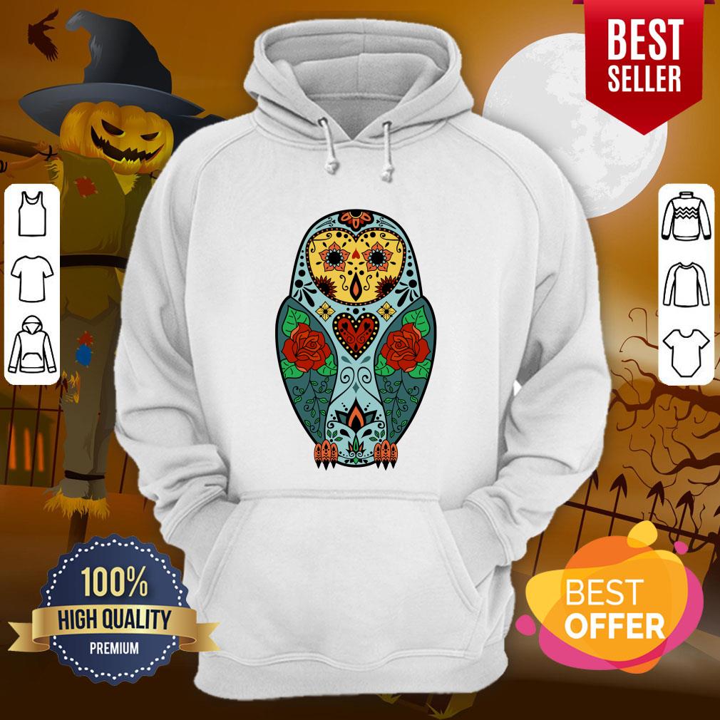 Sugar Skull Barn Owl Day Of The Dead Shirt - Image 5