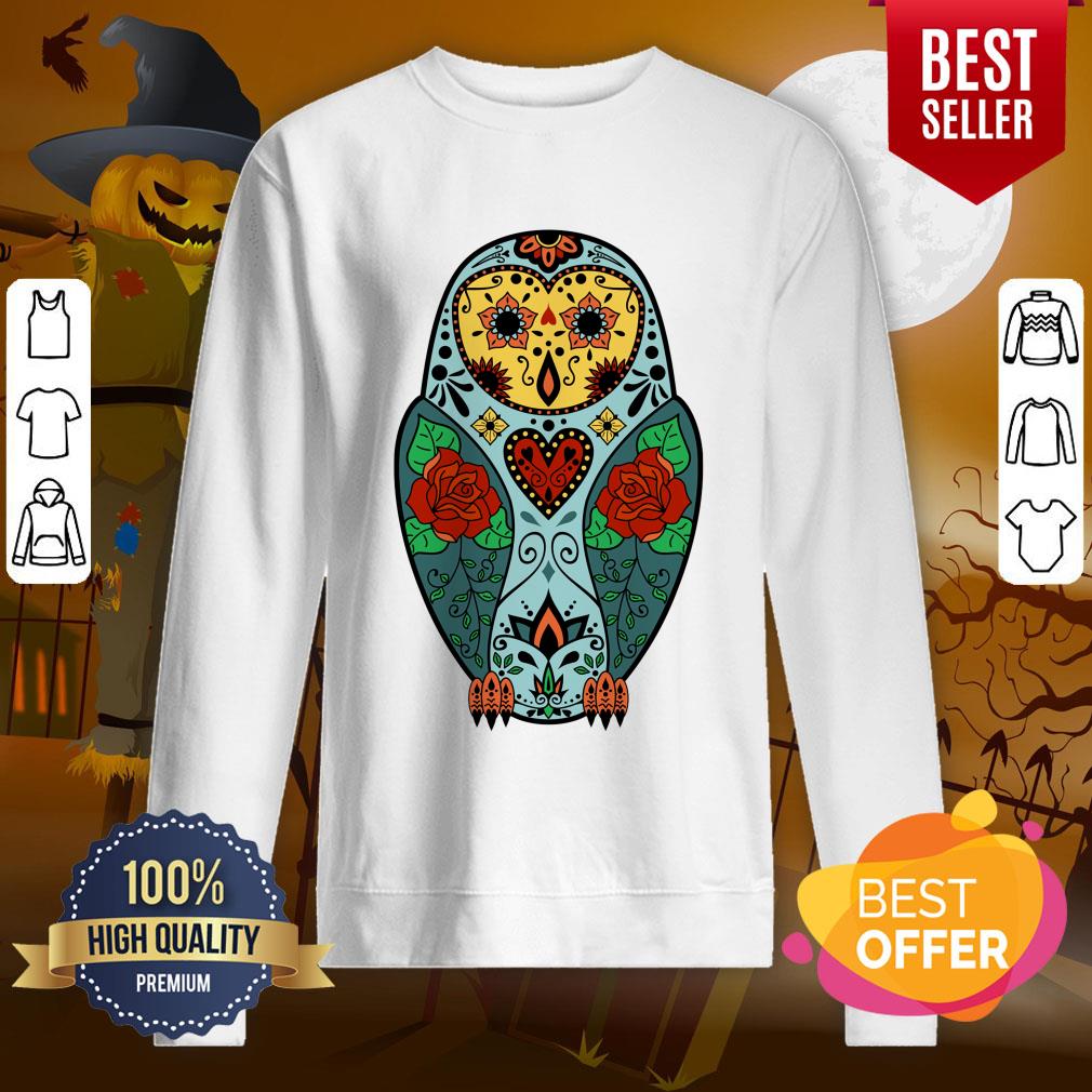 Sugar Skull Barn Owl Day Of The Dead Shirt - Image 4