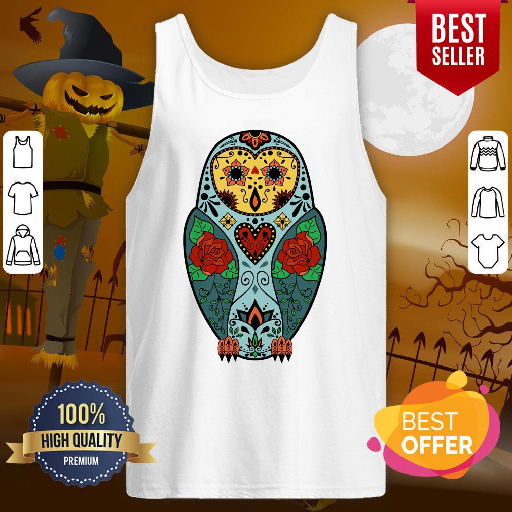 Sugar Skull Barn Owl Day Of The Dead Shirt - Image 3