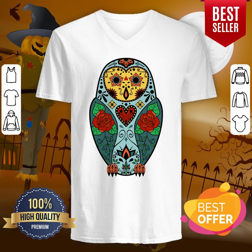 Sugar Skull Barn Owl Day Of The Dead Shirt - Image 2