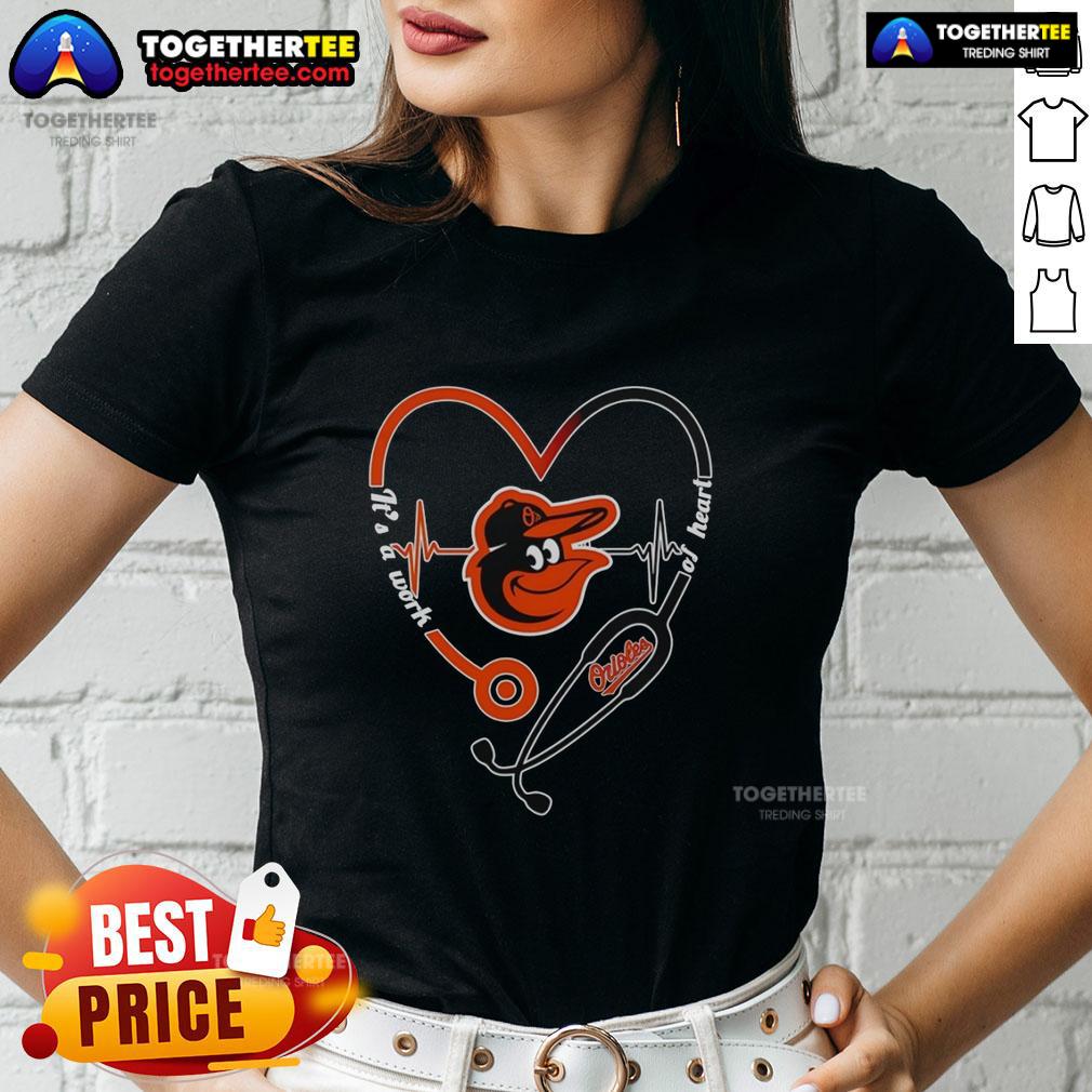 Awesome Baltimore Orioles It's A Work Of Heart Stethoscope And Heartbeat Shape T-Shirt - Image 3
