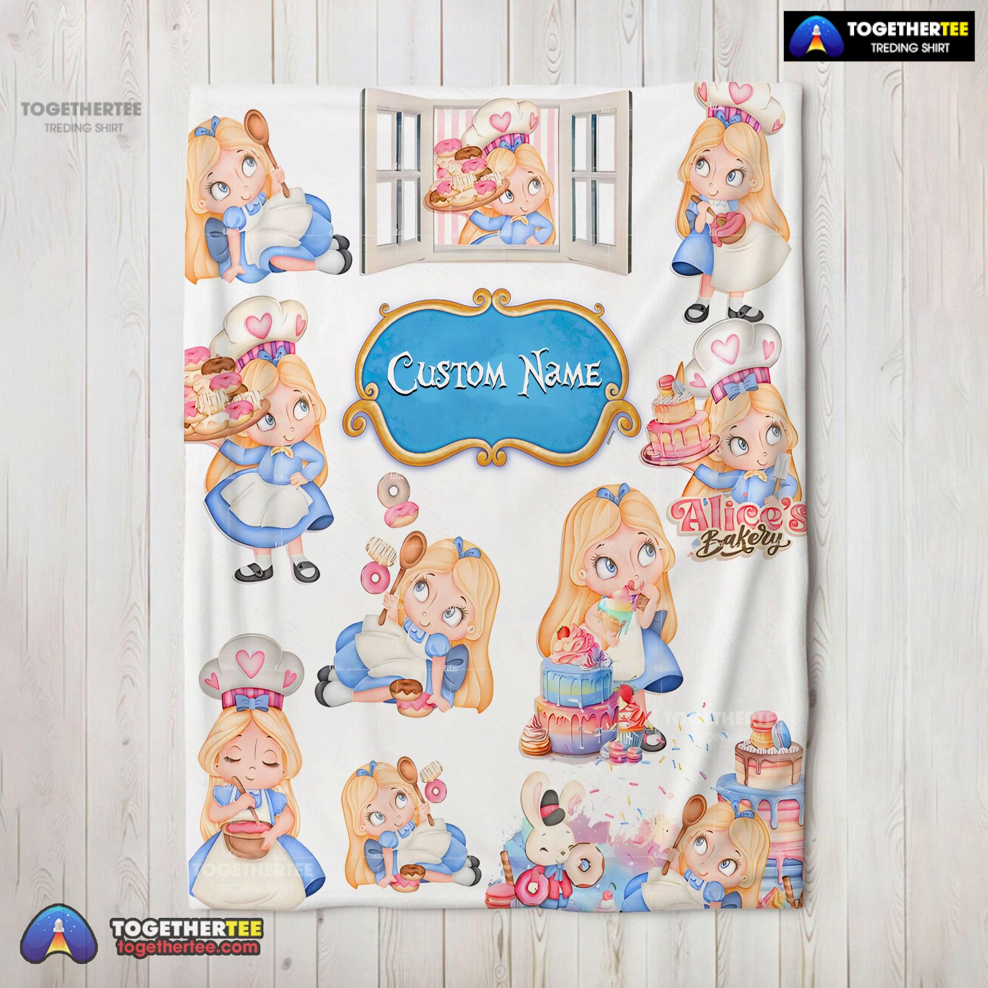 Official Disney Alice Baking Alice In Wonderland Cake Blanket Fleece Customized Blanket