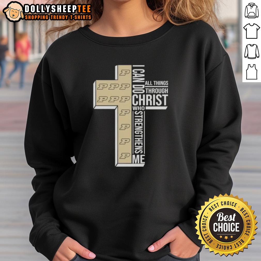 Good I Can Do All Things Through Christ Who Strengthens Me Purdue Boilermakers Football Cross T-Shirt - Image 5