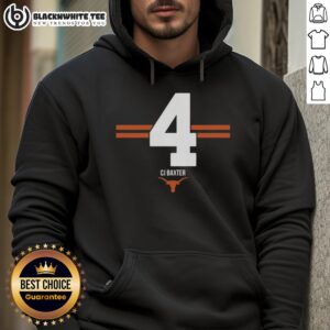 Alternative view of Hot Texas Longhorns Football CJ Baxter #4 Stripe T-Shirt