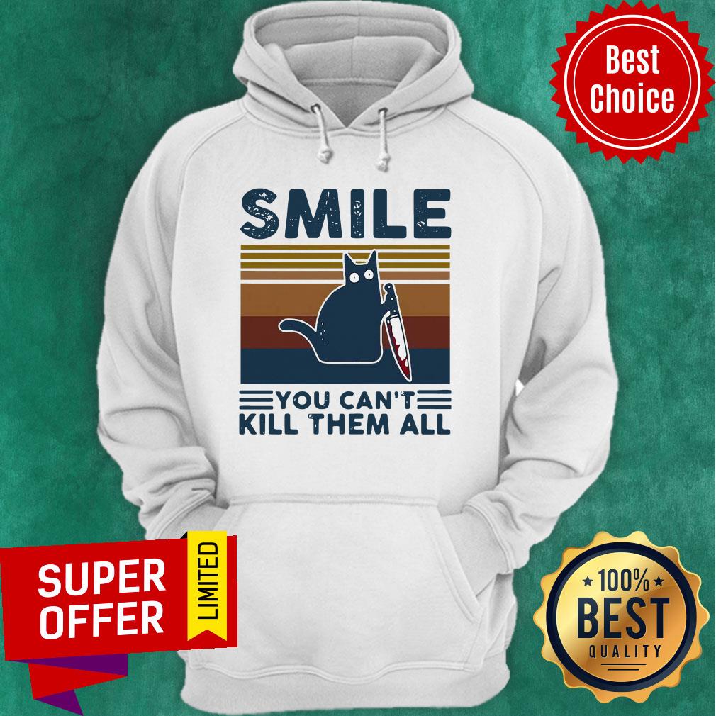 Premium Cat Holding Knife Smile You Can't Kill Them All Vintage Retro Shirt - Image 3