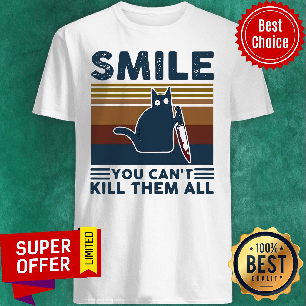 Premium Cat Holding Knife Smile You Can't Kill Them All Vintage Retro Shirt
