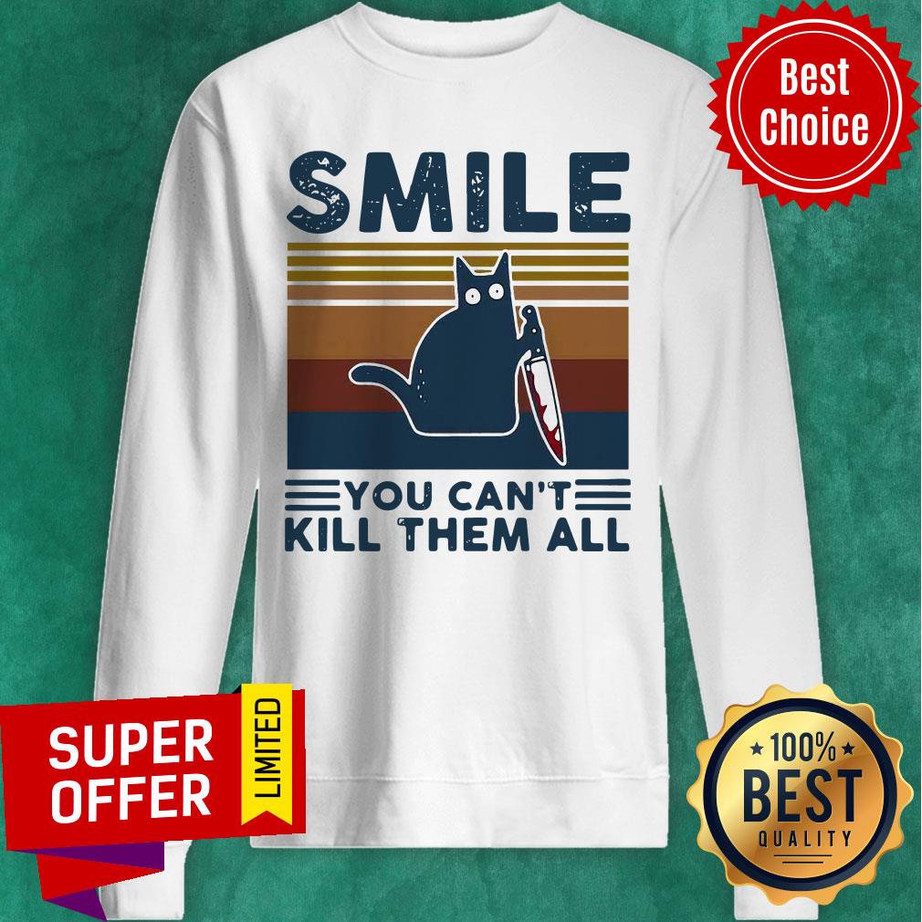 Premium Cat Holding Knife Smile You Can't Kill Them All Vintage Retro Shirt - Image 2