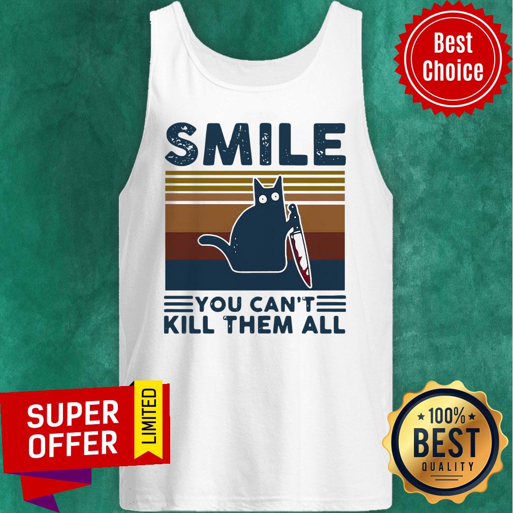 Premium Cat Holding Knife Smile You Can't Kill Them All Vintage Retro Shirt - Image 5