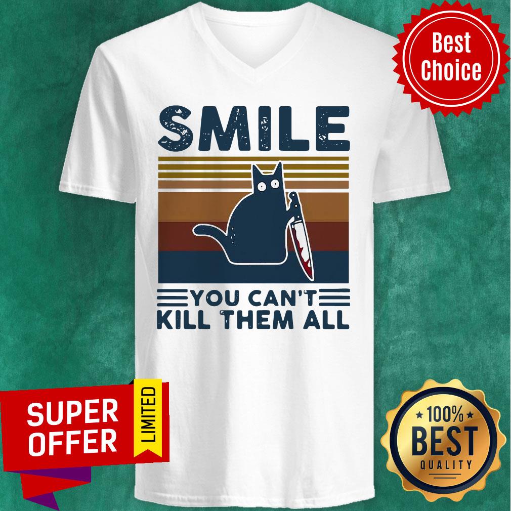 Premium Cat Holding Knife Smile You Can't Kill Them All Vintage Retro Shirt - Image 4