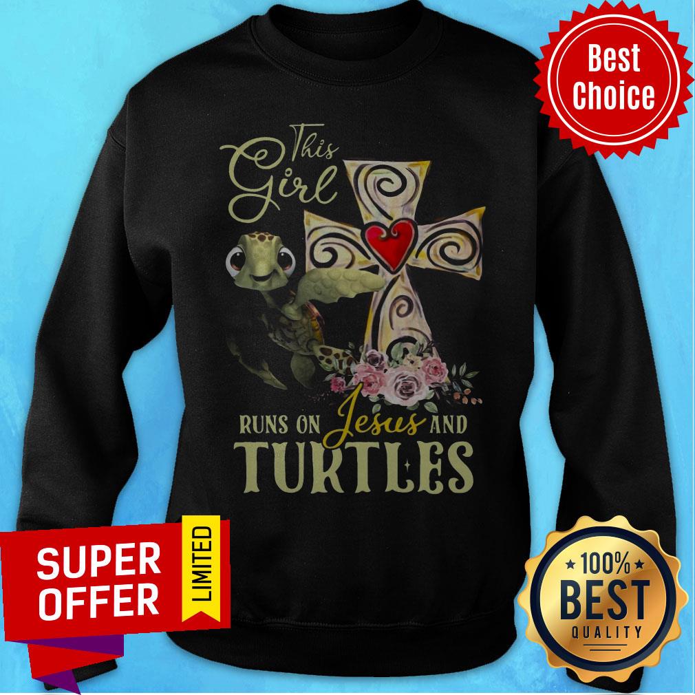 Awesome This Girl Runs On Jesus And Turtles Shirt - Image 2