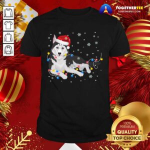 Pretty Siberian Husky Santa Hat Christmas Lights Xmas Dog Gift T-Shirt