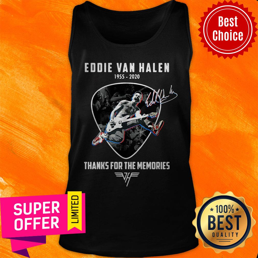 Top Eddie Van Halen Playing Guitar 1955-2020 Thanks For The Memories Signature Shirt - Image 4