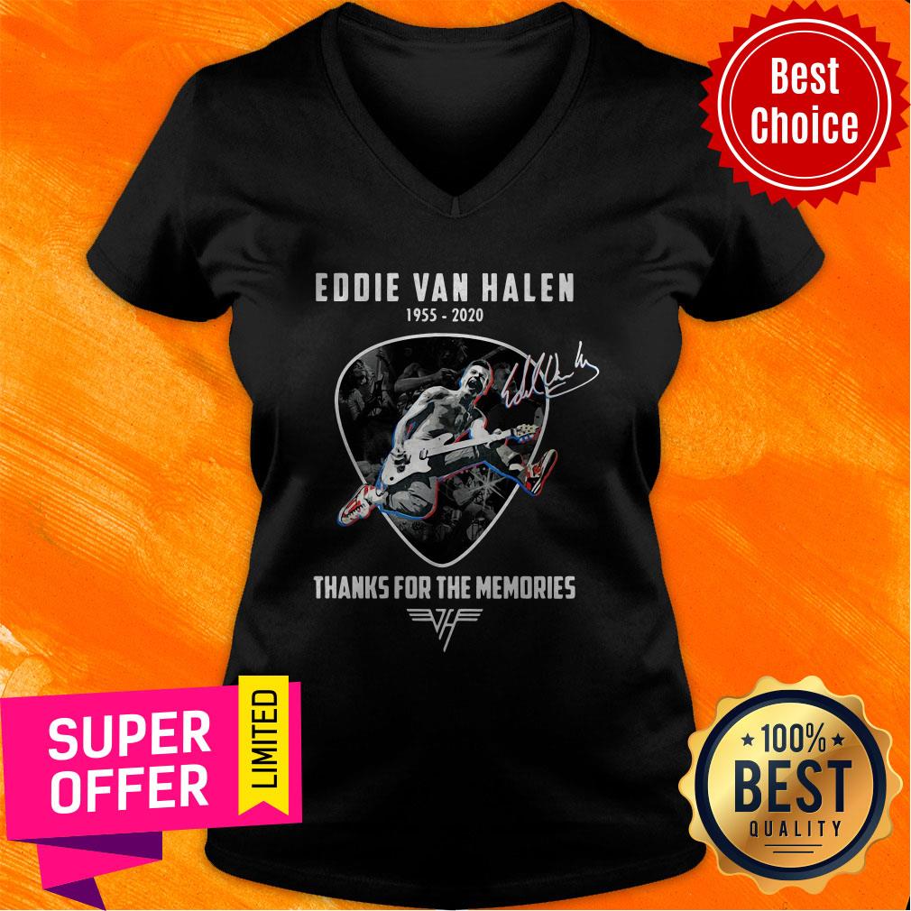 Top Eddie Van Halen Playing Guitar 1955-2020 Thanks For The Memories Signature Shirt - Image 3