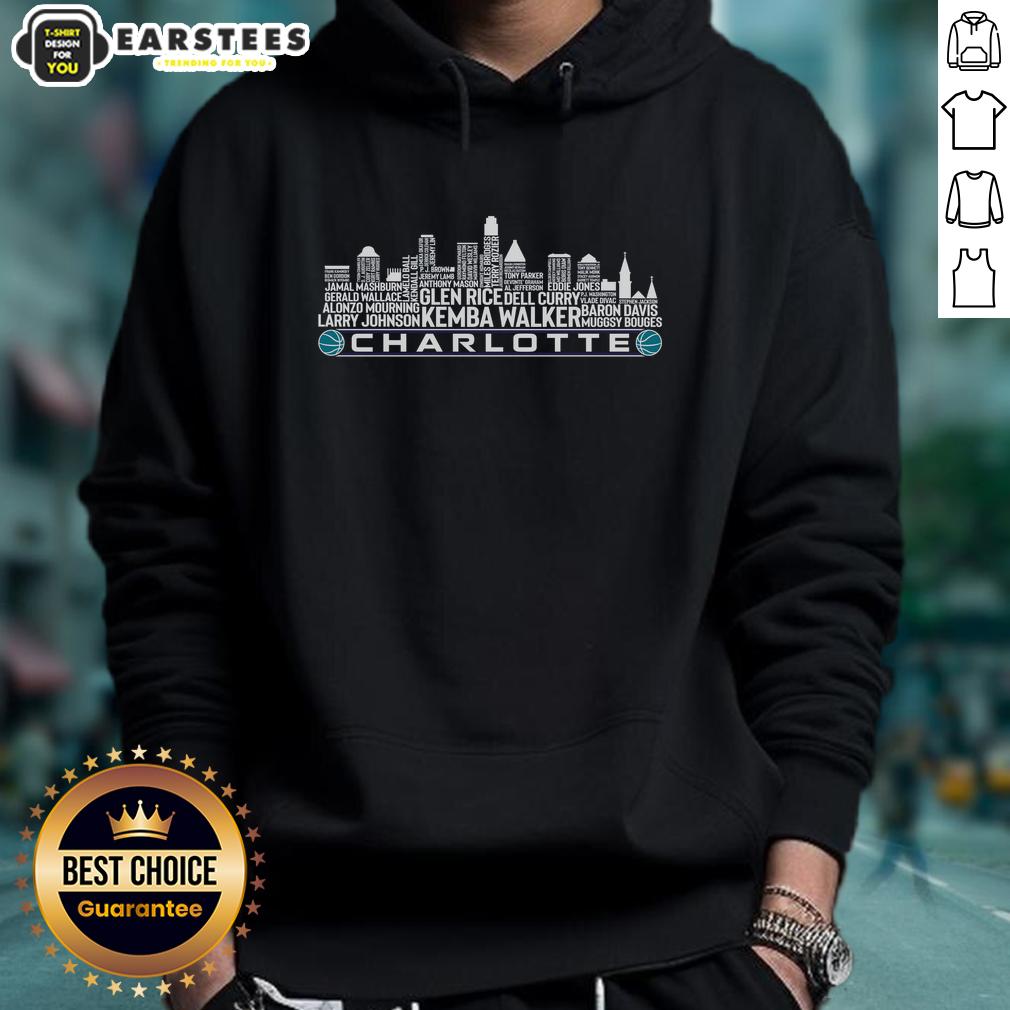 Hot Charlotte Basketball Greatest Of All Time Team Legends Charlotte City Skyline T-Shirt - Image 2