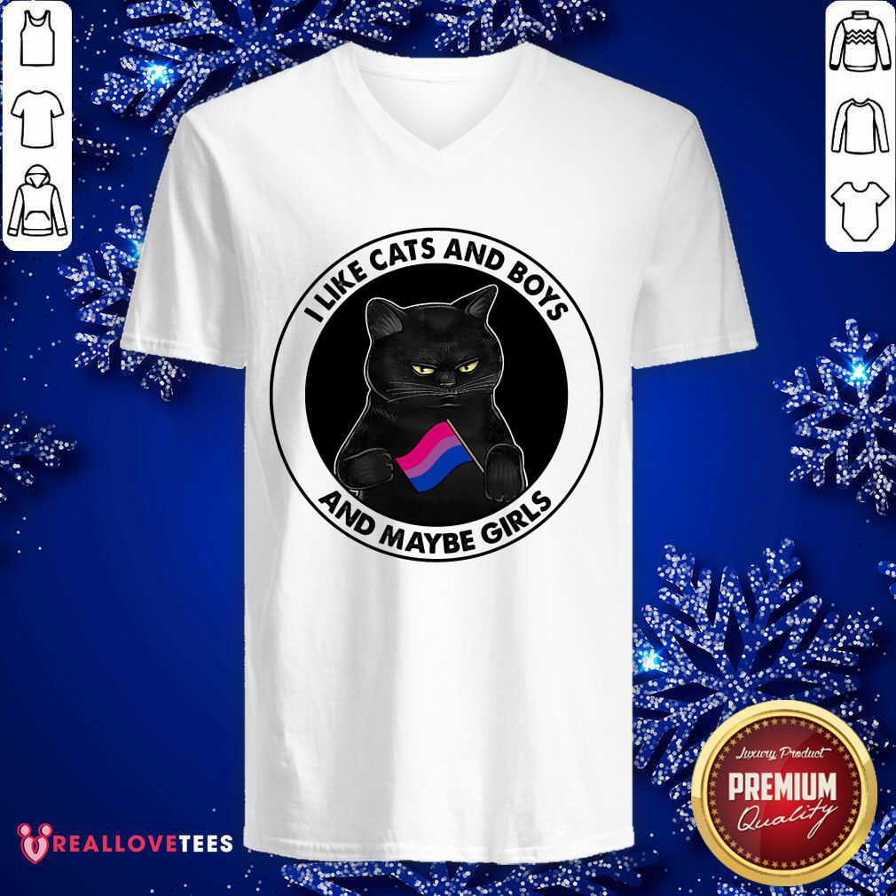 Black Cat I Like Cats And Boys And Maybe Girls Shirt - Image 3