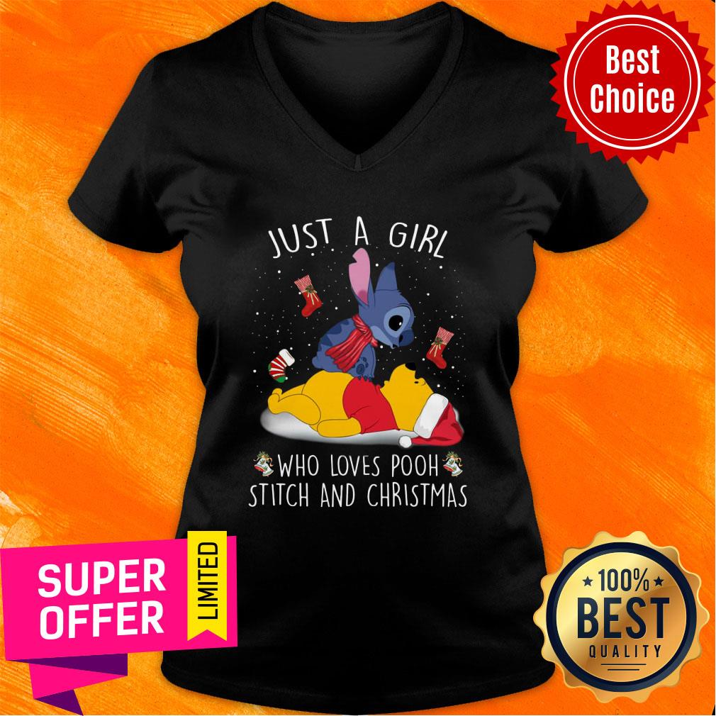 Stitch Just A Girl Who Loves Pooh Stitch And Christmas Shirt - Image 3