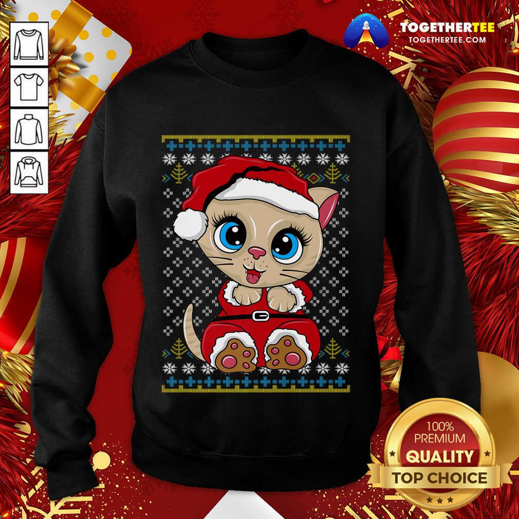 Original Santa Kitten Ugly Christmas Gift Xmas Cat Pajama T-Shirt - Image 4
