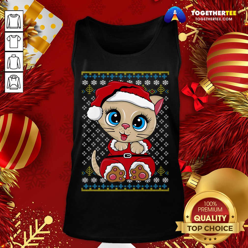 Original Santa Kitten Ugly Christmas Gift Xmas Cat Pajama T-Shirt - Image 3