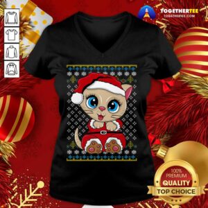 Alternative view of Original Santa Kitten Ugly Christmas Gift Xmas Cat Pajama T-Shirt
