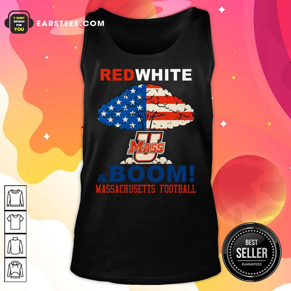 Red White Mass And Boom Massachusetts Football American Flag 4th Of July Shirt - Image 2